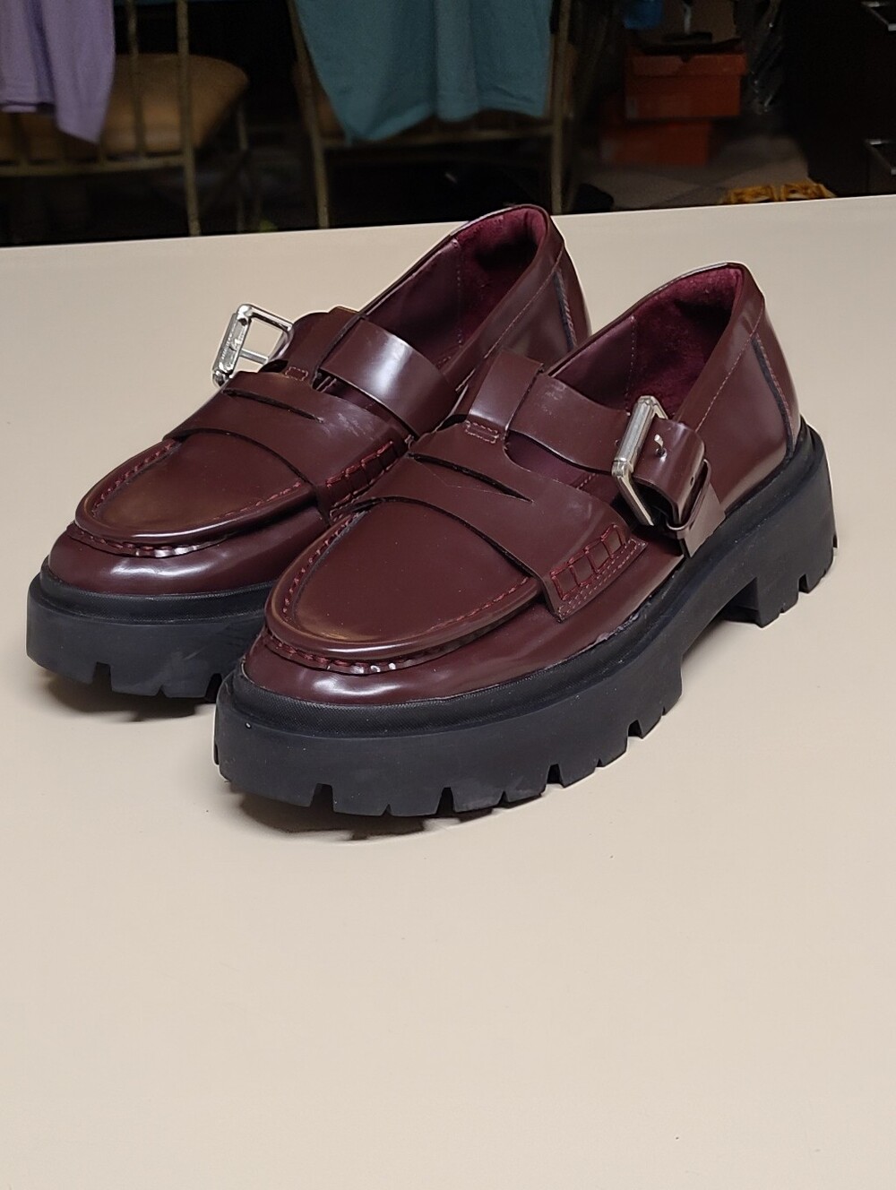 Schutz Faux Leather chunky platform lug penny loafer size 7.5